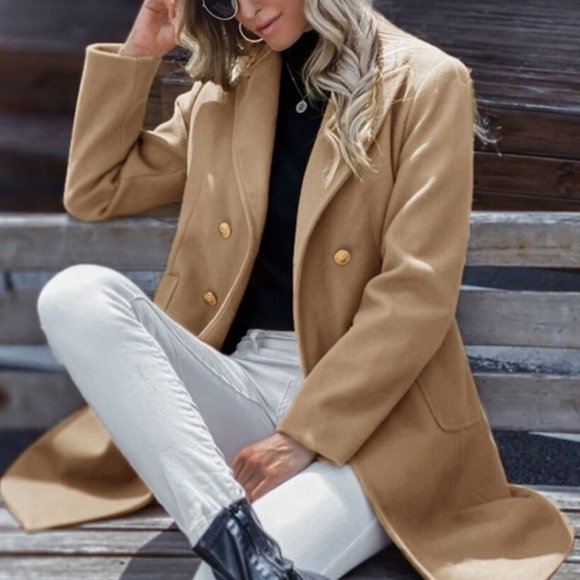 Double Breasted Button Front Trench Coat - TAN - Picture 3 of 5